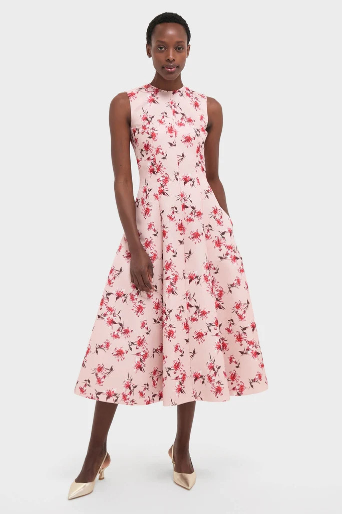 Red Summer Lillies on Pink Mara Midi Dress | Tuckernuck (US)