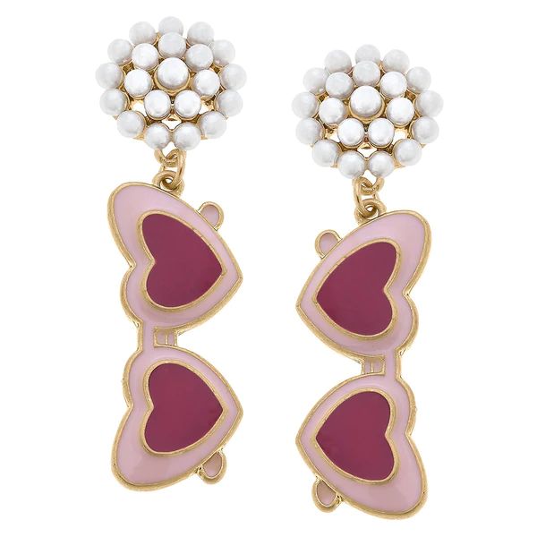 Valentine's Heart Sunnies Pearl Cluster Enamel Earrings in Pink | CANVAS
