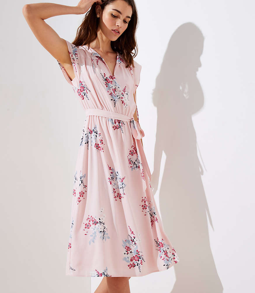 Bouquet Tie Waist Flutter Dress | LOFT