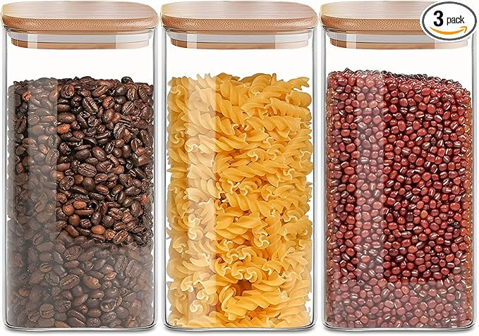 Airtight Glass Storage Canister with Wood Lid (50 fl.oz), Clear Food Storage Container Jar with S... | Amazon (US)
