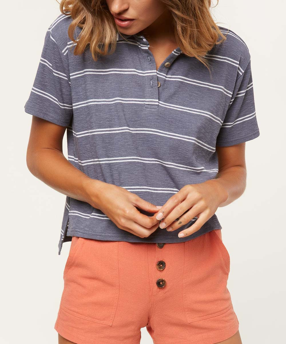 O'Neill Women's Polo Shirts STL - Steel Stripe Ace Crop Polo - Women | Zulily