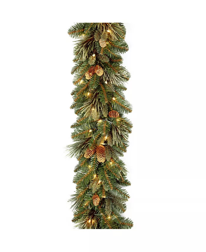 9' x 10" Carolina Pine Garland with 27 Flocked Cones and 100 Clear Lights | Macys (US)