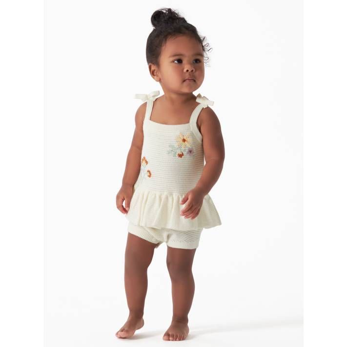 Modern Moments by Gerber Baby Girl Embroidered Pointelle Romper, Sizes 0/3M-24M | Walmart (US)
