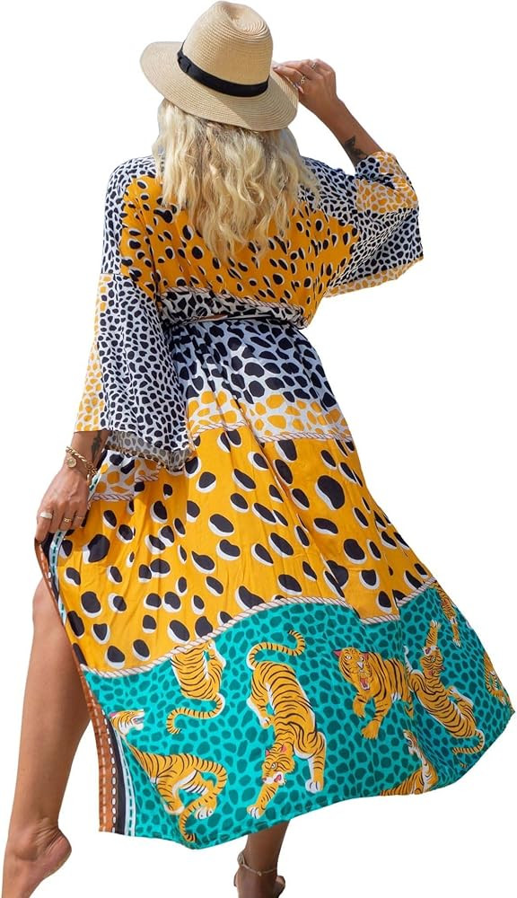 Bsubseach Plus Size Print Summer Kimono Cardigans Bathing Suit Cover Ups for Swimwear Women | Amazon (US)