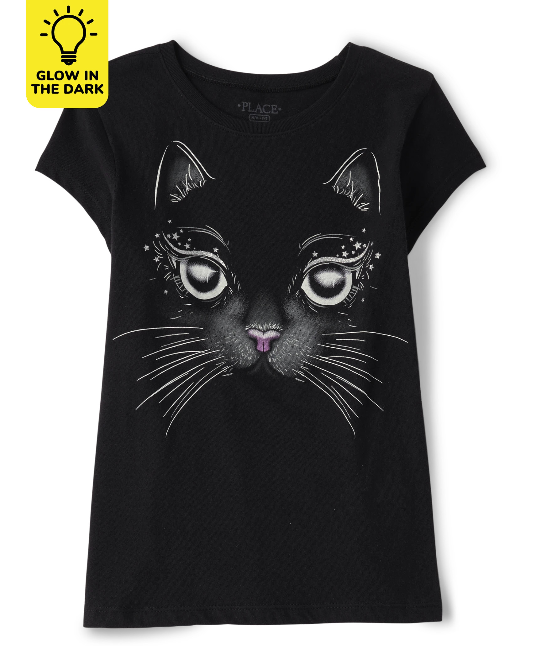 Girls Glow Cat Graphic Tee - black | The Children's Place