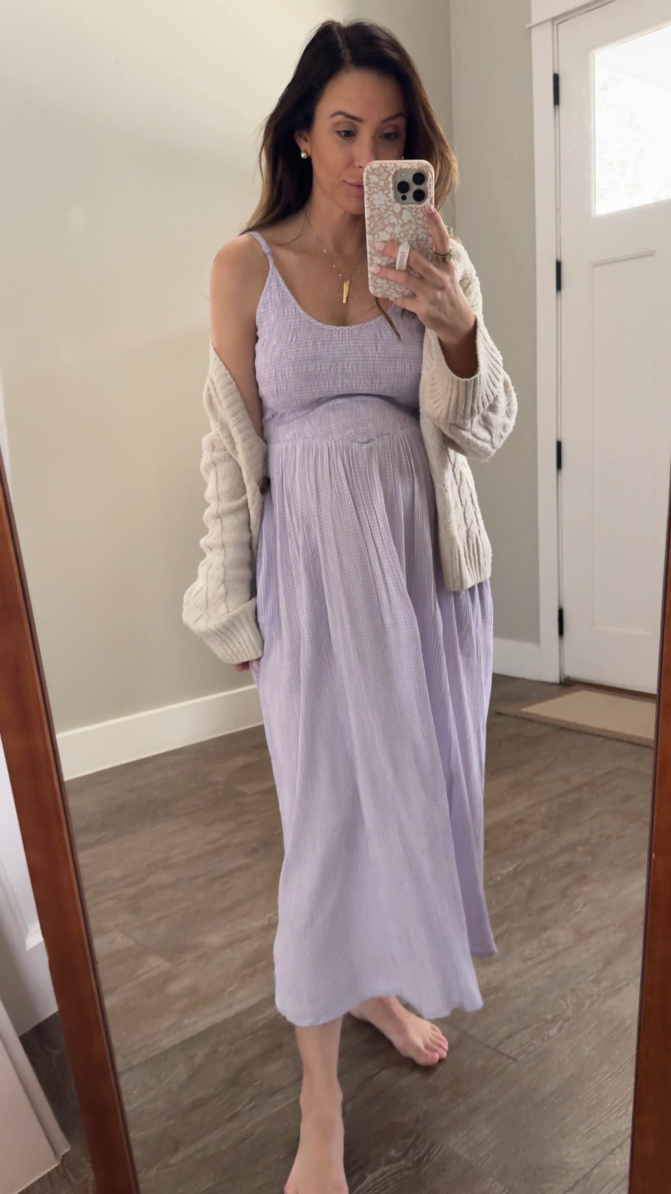 Seersucker purple midi dress with smocked bodice; bump friendly dress 

#LTKBump #LTKSaleAlert #LTKFindsUnder50