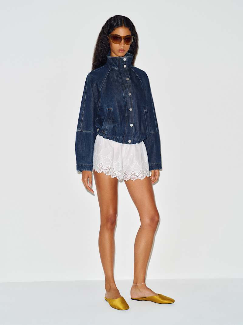 Reformation Corey Denim Bomber Jacket Blue Large | Reformation (Global)