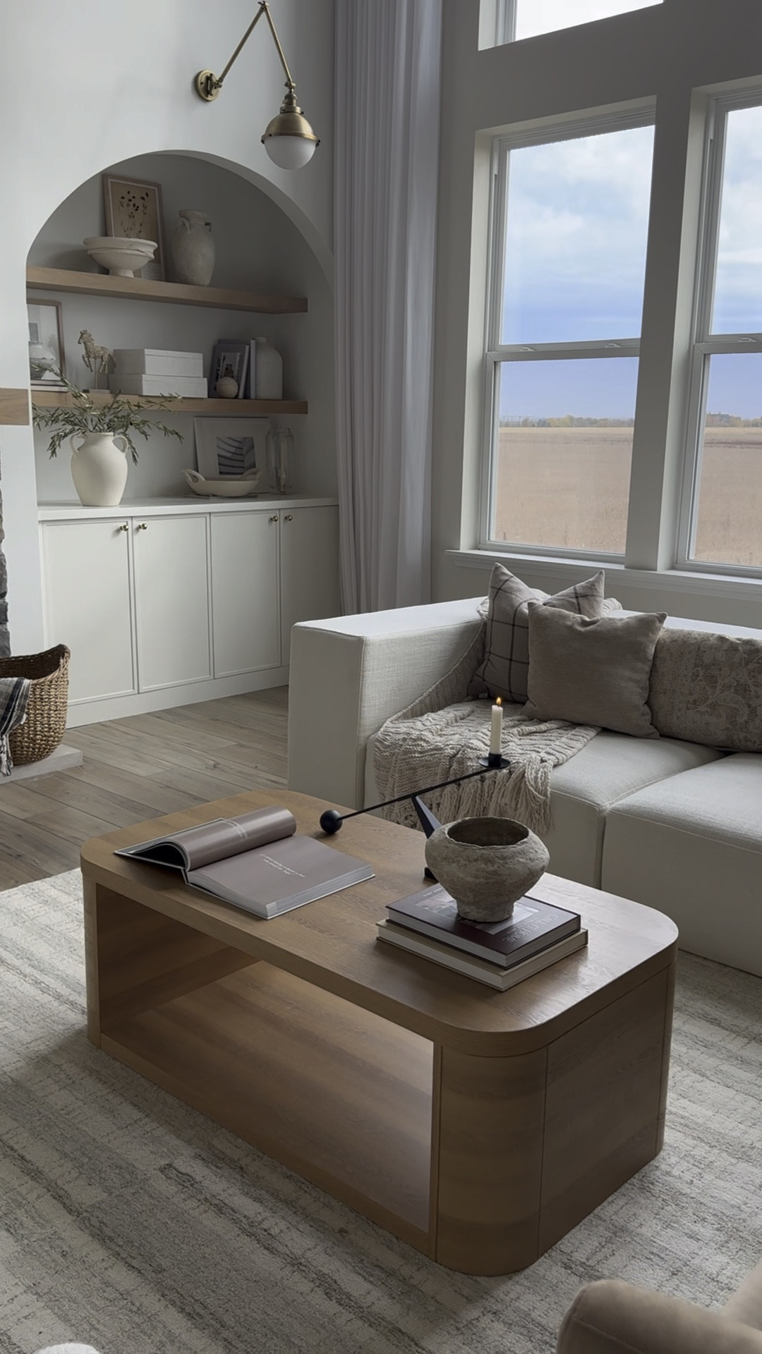 Walmart coffee table for $129. The wood tone is beautiful and the quality is super nice! Can’t beat the price! 

Neutral Natural Wood Coffee table- affordable coffee table- rectangular coffee table- trendy