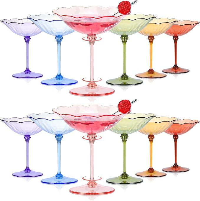 12 Pcs Colorful Plastic Martini Glasses 7oz Flower Cocktail Coupe Glasses 6 Color Disposable Mart... | Amazon (US)