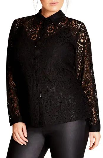 Plus Size Women's City Chic Lace Shirt, Size X-Small - Black | Nordstrom