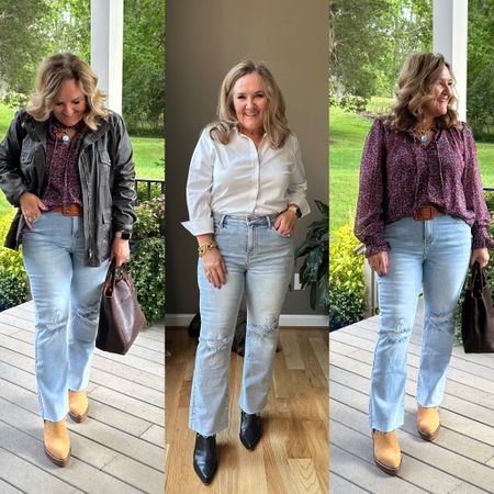 Fall outfits! Lightwash jeans still go great with all the fall colors. 

Jeans size 31 15% off discount code NANETTE15 
White no iron blouse size 2.5
Printed blouse size L 10% off code NANETTE10 
Coated field jacket is lined and great for all the fall outfits and outdoor activities. Size L  

#LTKmidsize #LTKfindsunder100 #LTKSeasonal