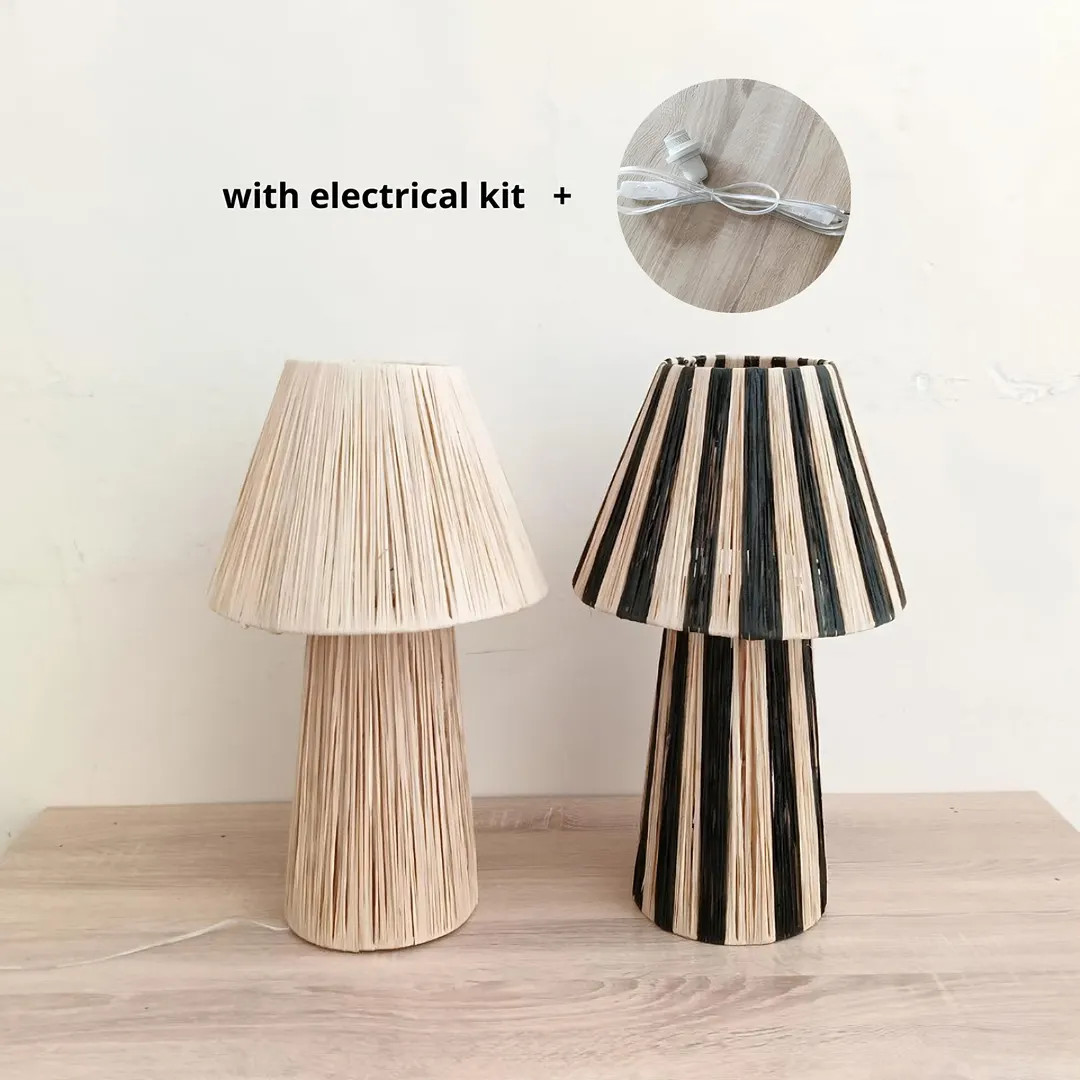 Handmade Raffia Table Lamp Electrical Kit - Boho Wicker Bedside Light, Natural Straw Lampshade, M... | Etsy (US)