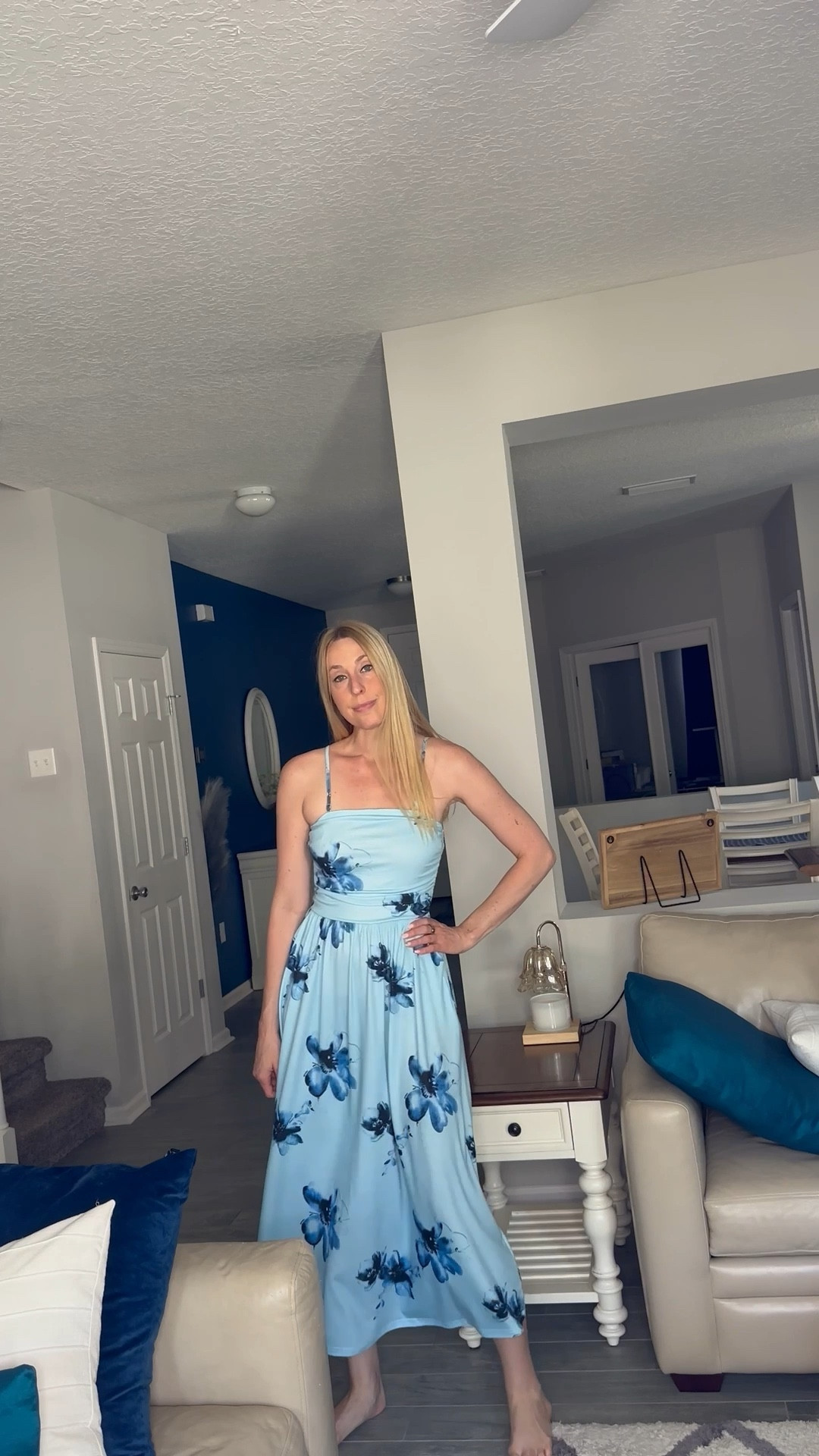 Blue floral maxi for summer nights 
💙it can be worn with or without the straps 
💙 stretchy and comfy 
💙wearing small in it, fits true to size and I am 5’10”
💙 Amazon fashion , Amazon under $50

#LTKTall