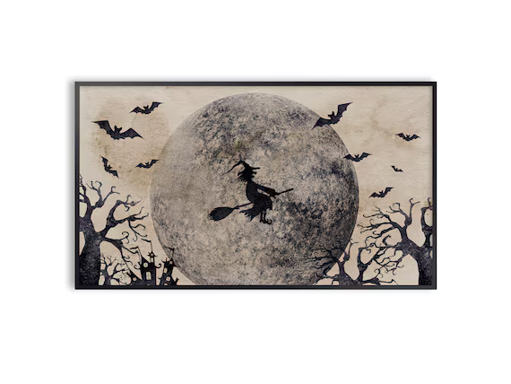 Samsung Frame TV Art Halloween Witch Bats Full Moon - Etsy | Etsy (US)