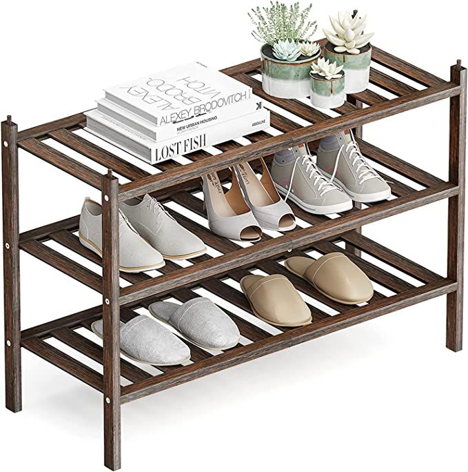 Dranixly Shoe Rack, 3-Tier Bamboo Stackable Shoe Shelf Storage Organizer, Shoe Stand for Closet, ... | Amazon (US)