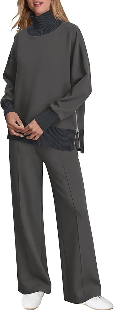 SENSERISE Womens 2 Piece Outfits Fall Matching Lounge Sets Mockneck Sweatshirt Wide Leg Pants Swe... | Amazon (US)