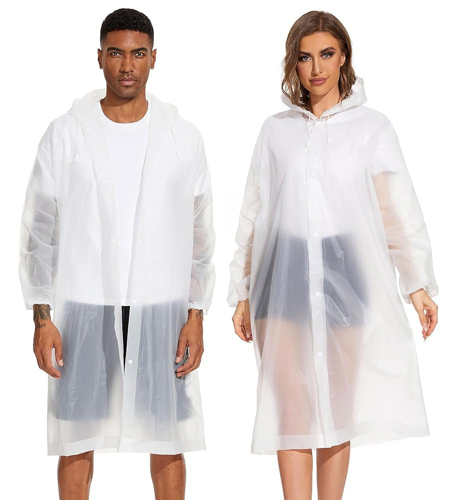 OFFITECTURE 2-Pack Reusable Rain Ponchos for Adults - Hooded Raincoats for Women/Men with Drawstr... | Amazon (US)