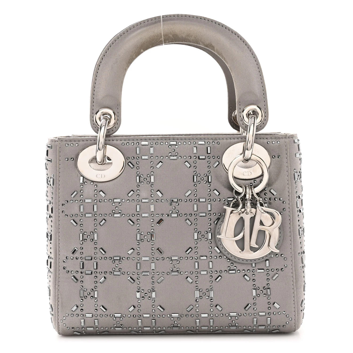 Satin Crystal Cannage Mini Lady Dior Gray | FASHIONPHILE (US)