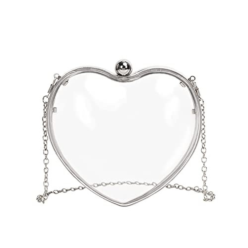JAMBHALA Small Women Clear Acrylic Clutch Bag Mini Heart Handbag Evening Pouch with Detechable Chain (silver) | Amazon (US)