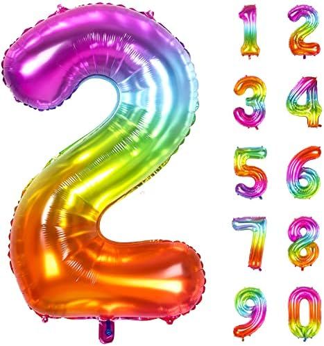 Kosea 40 Inch Multicolor Number Balloon for Rainbow Birthday Decorations, Big Mylar Balloons Numbers | Amazon (US)