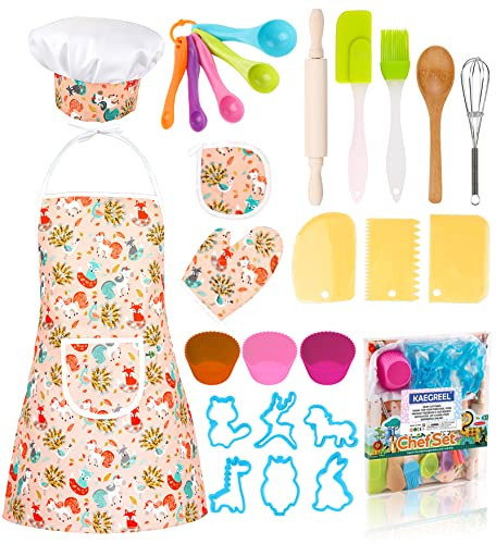 KAEGREEL Kids Baking Chef Set with Unicorn Apron, 26pcs Kitchen Toys Kid Cooking Set with Chef Hat Spoons Whisk, Chef Dress Up Role Play Gifts for Boys Girls Aged 3 4 5 6 7 Years Old | Amazon (CA)