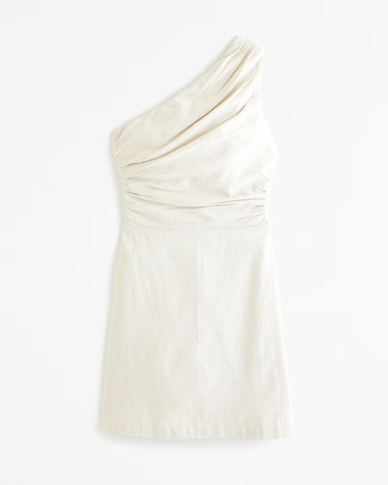 One-Shoulder Linen-Blend Mini Dress | Abercrombie & Fitch (US)