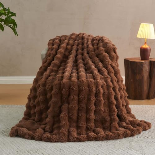 Lotus Karen Faux Fur Throw Blanket Dark Coffee - Big Bubble Rabbit Fluff Blanket for Couch Bed So... | Amazon (US)