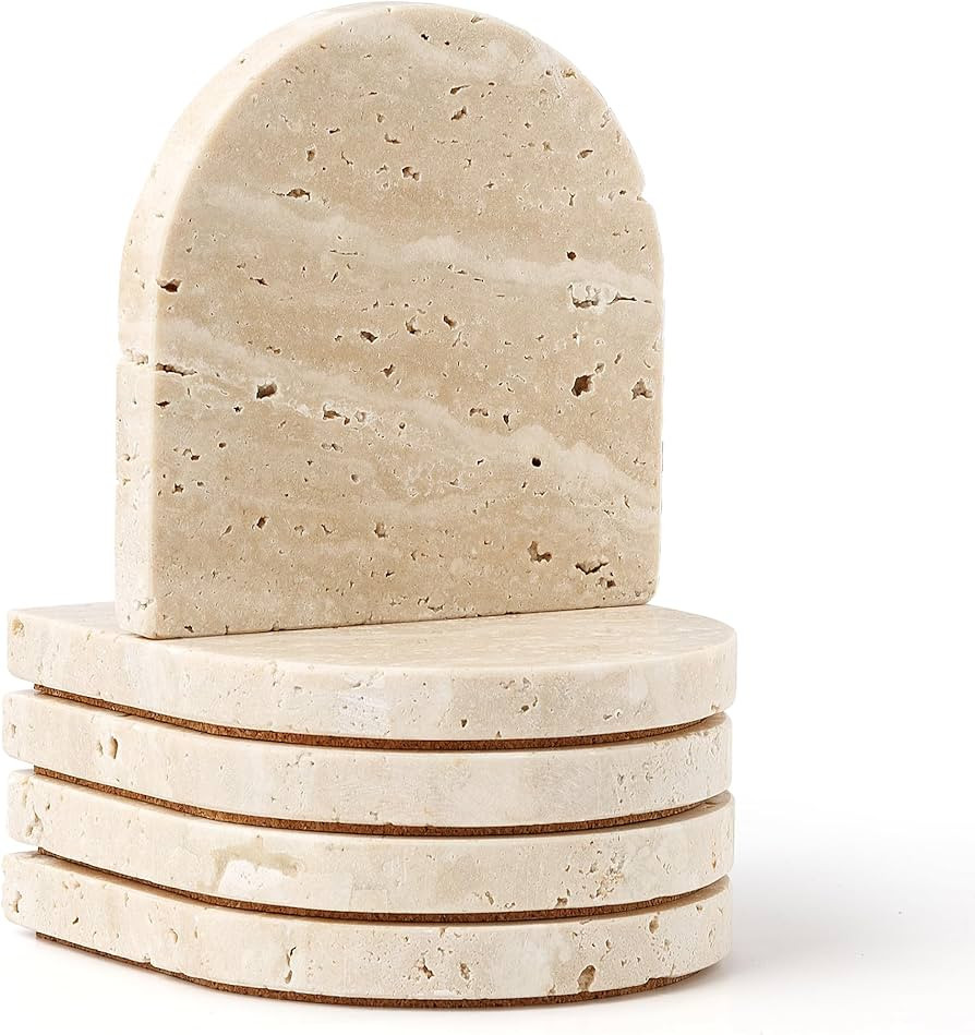WORHE Marble Coaster for Drinks Set of 5 Natural Travertine Coasters for Home Decor Coffee Table,... | Amazon (US)
