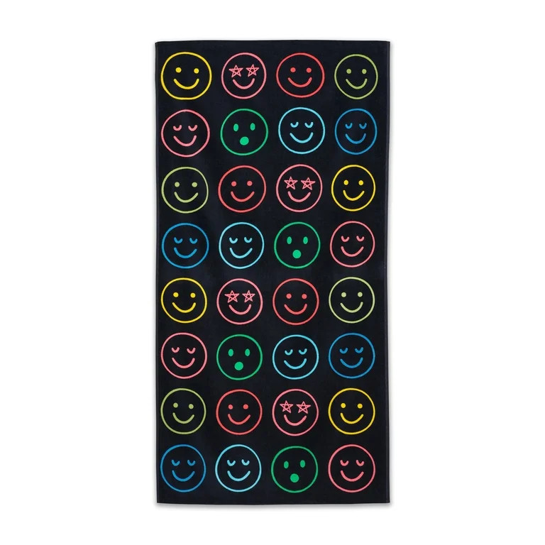 Mainstays Kids Cotton Beach Towel with Neon Smiles Design, 30 x 60 Inches | Walmart (US)