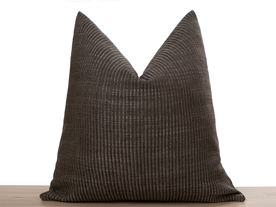 Brown Striped Pillow Cover • Dark Brown Throw Pillow Cover • Euro Sham Cover • Textured Str... | Etsy (US)