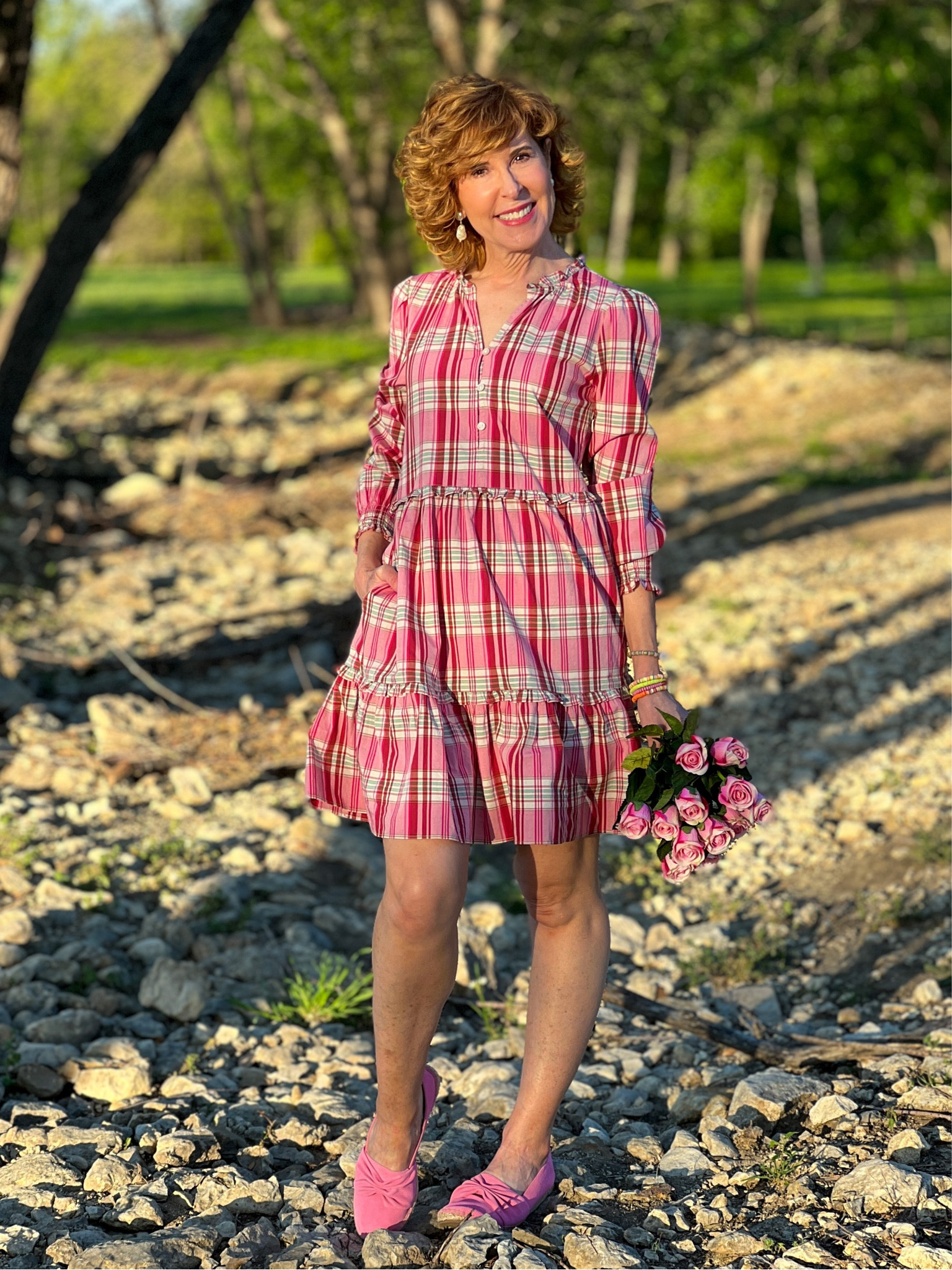 This spring dress is perfect if you love madras plaid! It’s a little bit preppy, but it has all the updated elements that are trending for this season! 

I love the flirty above the knee length with the wide ruffle hem, the puffed sleeve with smocked wrists, and the feminine neck ruffle.

I paired it with the pink suede espadrilles I’ve been wearing on repeat (so versatile!), a pink stretch bracelet set and pearl drop earrings (also on repeat)!

#LTKsalealert #LTKshoecrush #LTKSeasonal