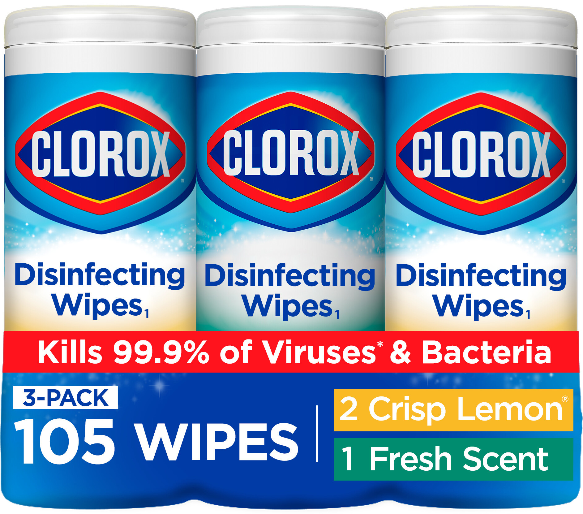 Clorox 105 -Count Fresh/Lemon Disinfectant Wipes All-Purpose Cleaner 3 -Pack Stainless Steel one_size | 4460030112 | Lowe's