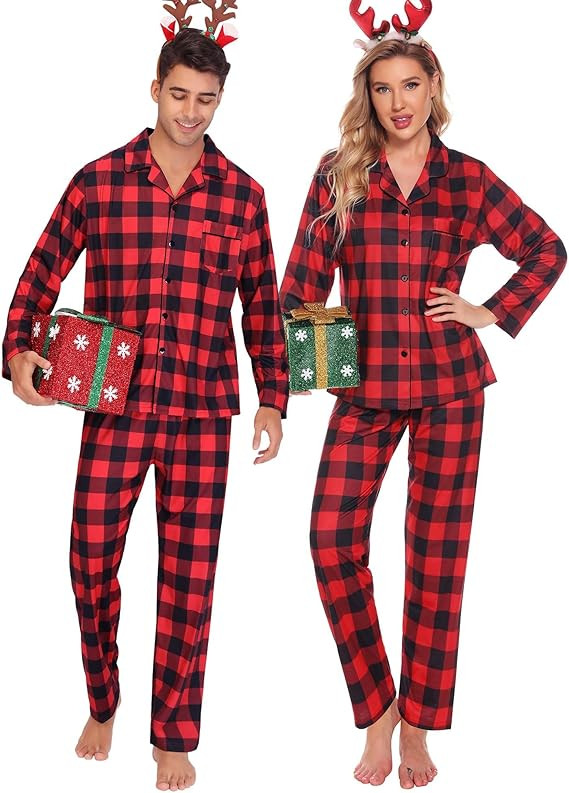 SWOMOG Family Matching Pajama Set Christmas Pjs Plaid Pajamas for Men Women Long Sleeve Sleepwear... | Amazon (US)