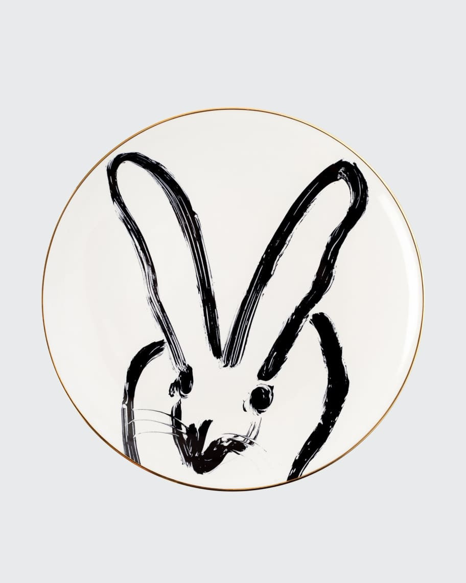 Hunt Slonem Rabbit Run Dinner Plate with Gold Rim - White | Horchow