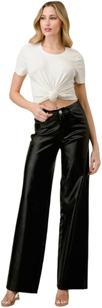 LOVER BRAND FASHION Women's High Waisted Super Stretch Faux Leather Wide Leg Pants Multiple Color... | Amazon (US)