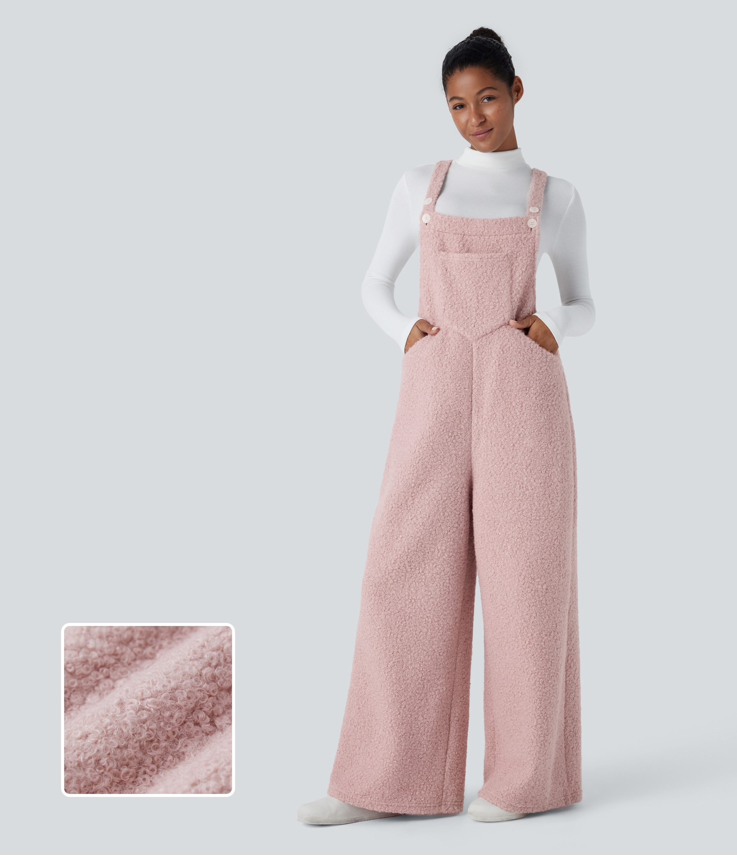 Halara Pockets Casual Teddy Overalls  - Dirty Pink - M(petite) | HALARA