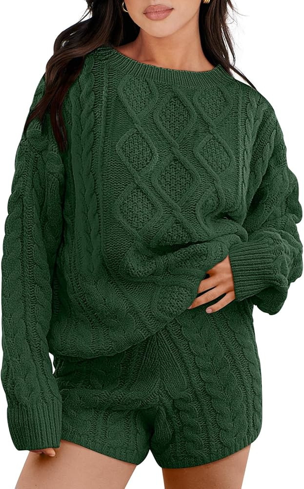 ANRABESS Women 2 Piece Outfits Sweater Lounge Loungewear Sets 2025 Fall Cable Knit Oversized Swea... | Amazon (US)
