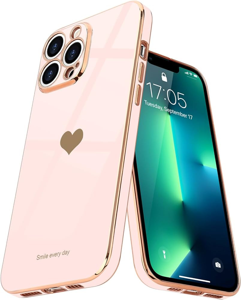 Teageo for iPhone 13 Pro Case for Women Girl Cute Love-Heart Luxury Bling Plating Soft Back Cover... | Amazon (US)