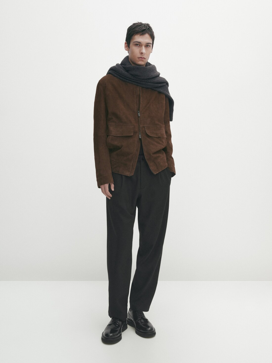 Suede leather bomber jacket with pockets | Massimo Dutti UK