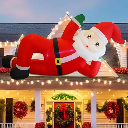 Juegoal Christmas Inflatables Outdoor Decorations, 12FT Long Inflatable Xmas Santa Claus, Lighted... | Amazon (US)
