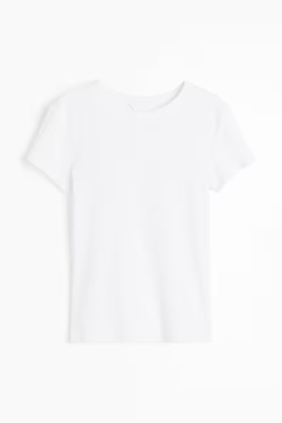 H & M - Ribbed T-shirt - White | H&M (US + CA)
