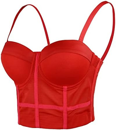 ELLACCI Women's Sexy Red Mesh Push Up Corset Bustier Bra Club Party Cropped Top | Amazon (US)
