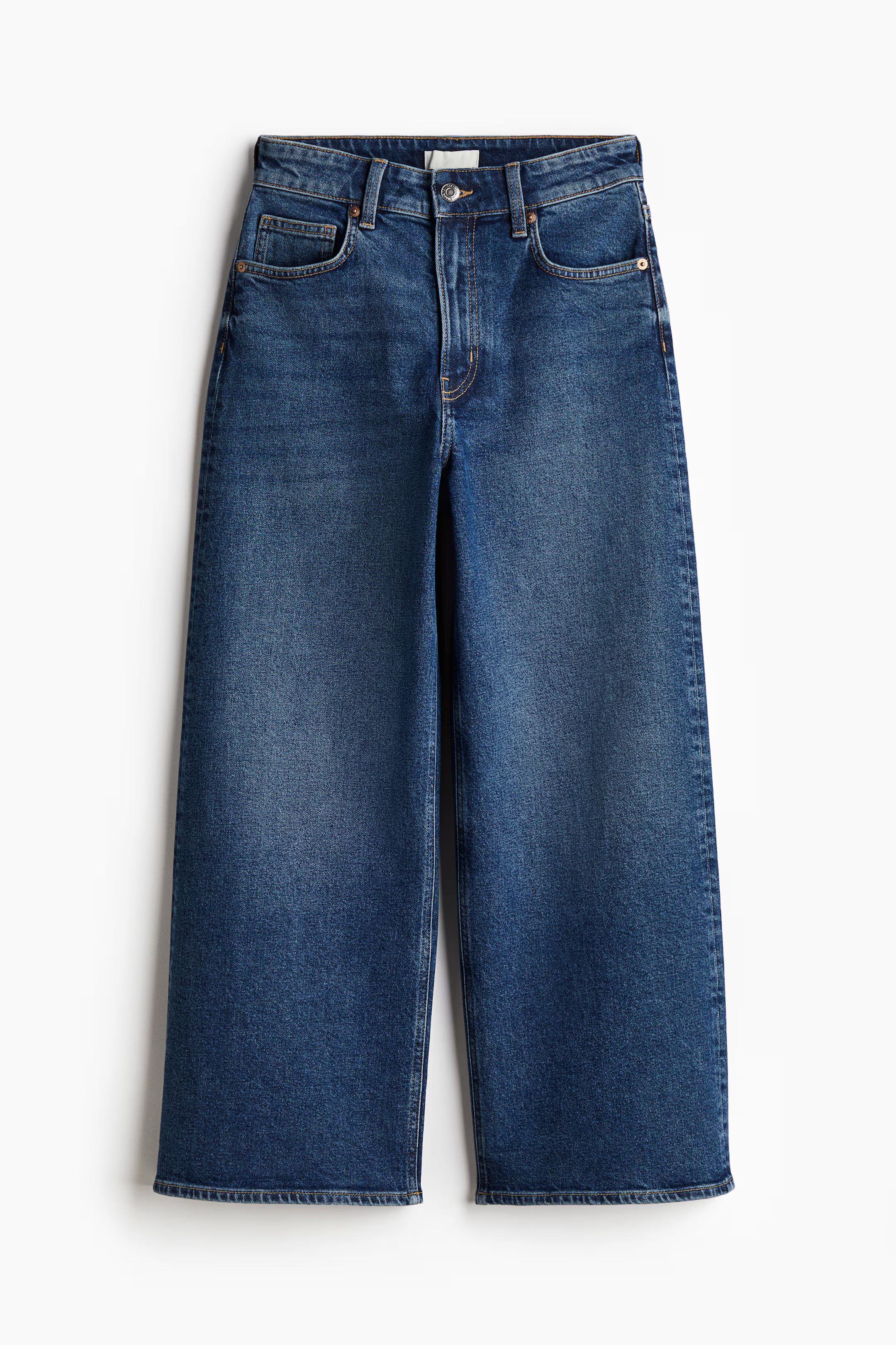 Wide-cut Jeans - High waist - Ankle-length - Dark denim blue - Ladies | H&M US | H&M (US + CA)