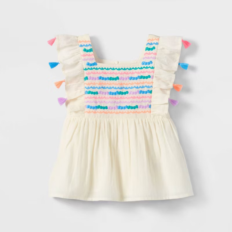 Toddler Girls' Embroidered Short Sleeve Top - Cat & Jack™ White | Target