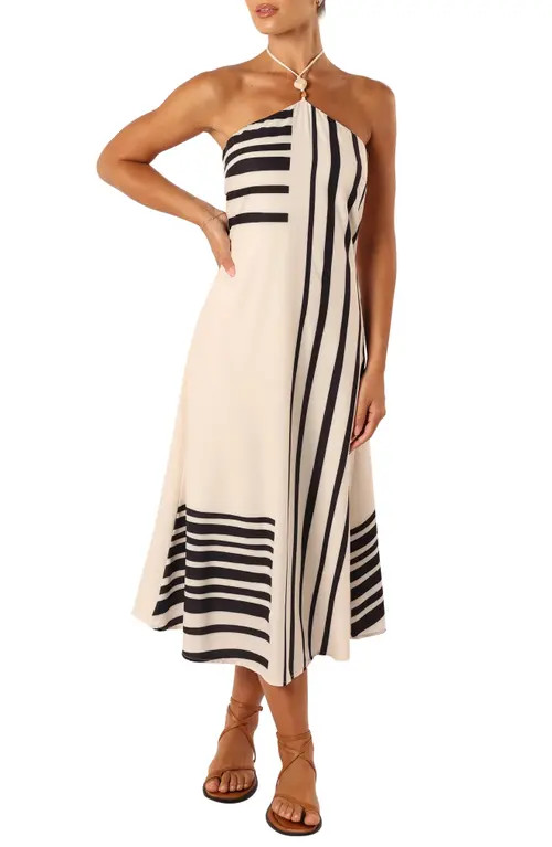 Petal & Pup Deana Stripe Halter Dress in Cream Black at Nordstrom, Size Large | Nordstrom