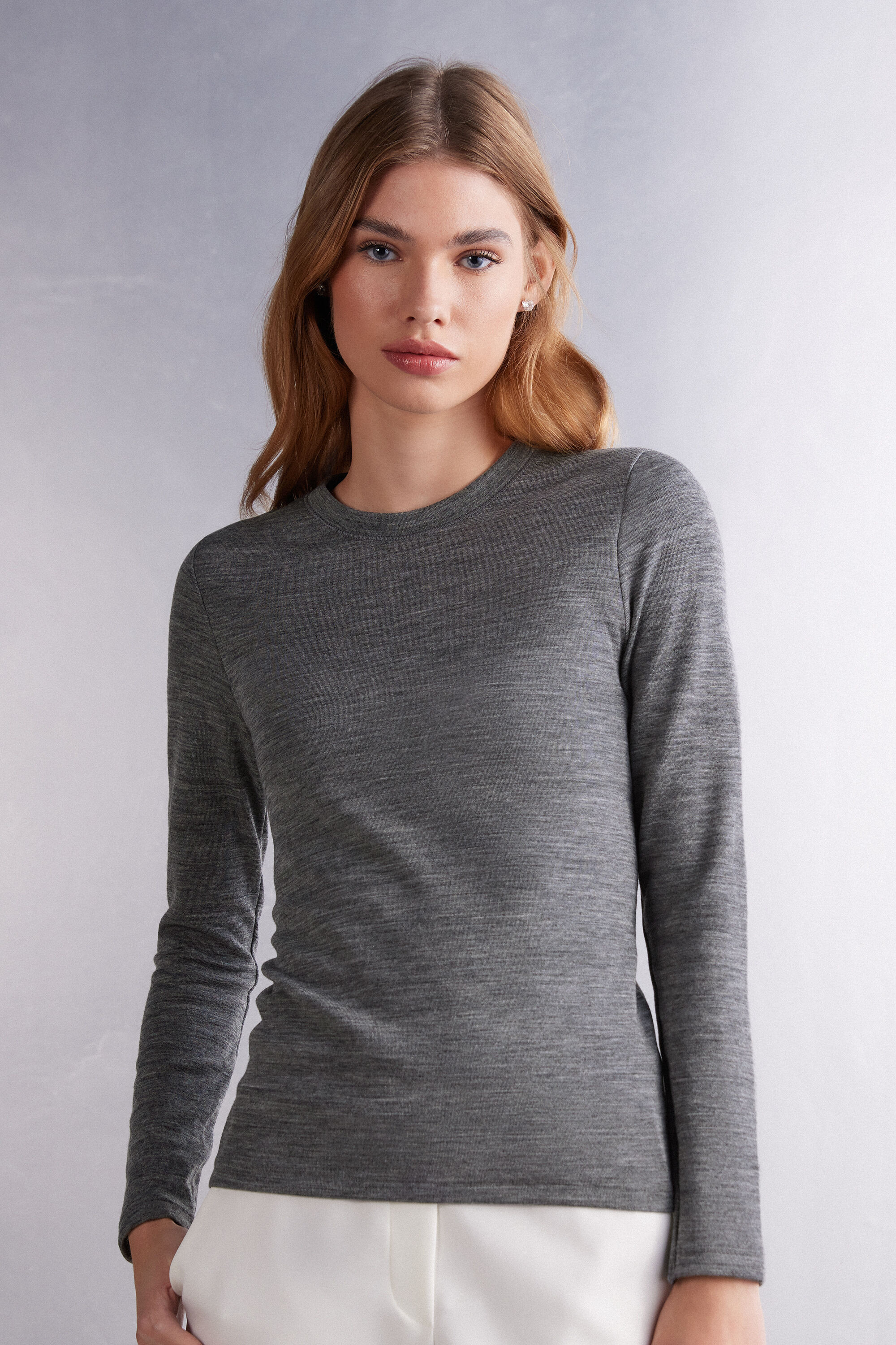 Wool & Cotton Long Sleeve Crewneck Top | Intimissimi (US)