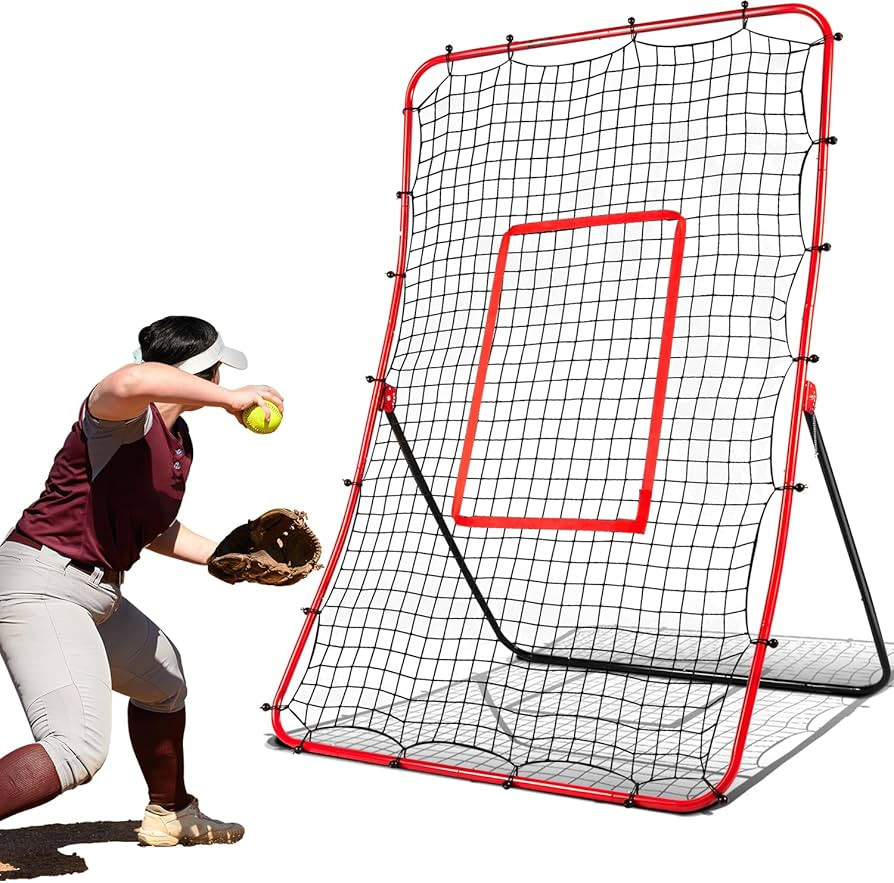 Baseball Rebounder Net Pitchback Net，Angle Adjustable Pitch Trainer Simulate Grounder and Fly B... | Amazon (US)