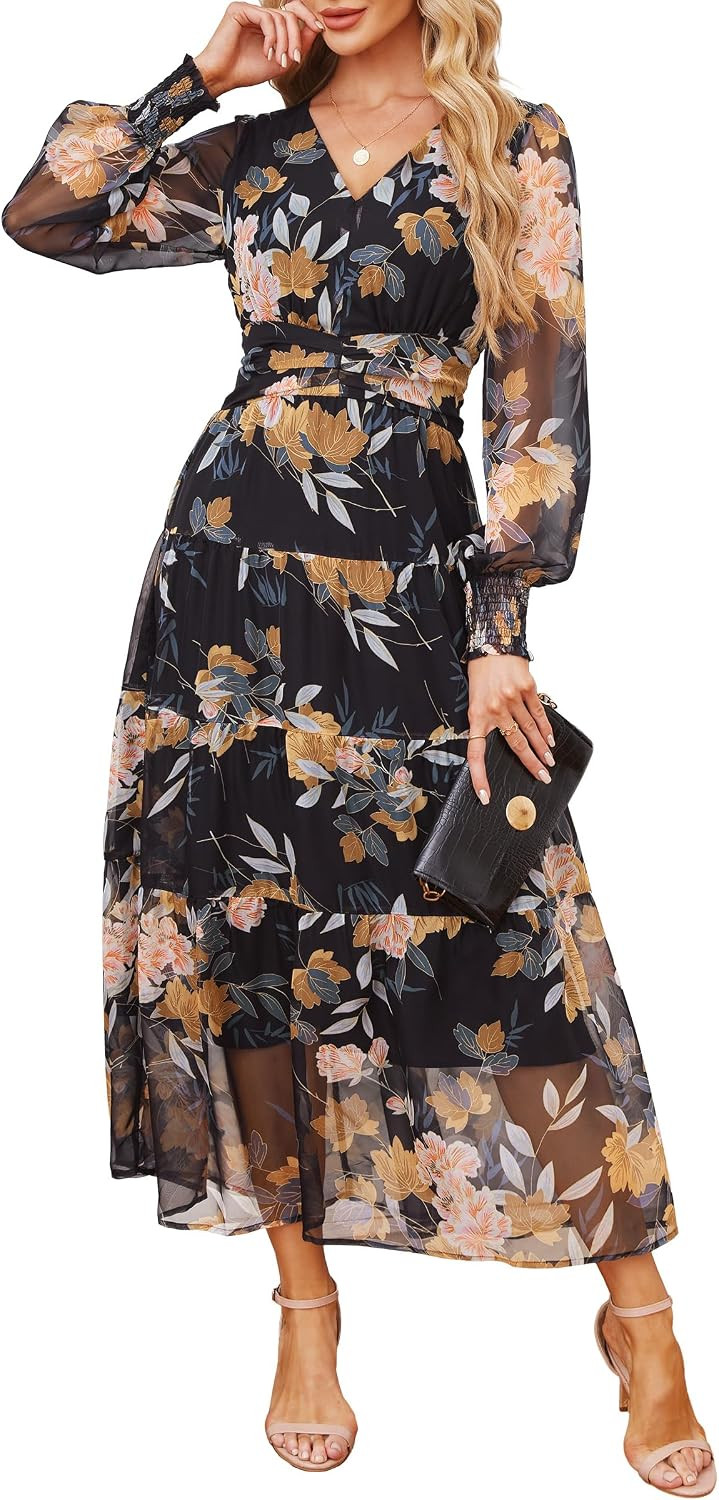 ANRABESS Women's Floral Fall Wedding Guest Maxi Dress | Amazon (US)