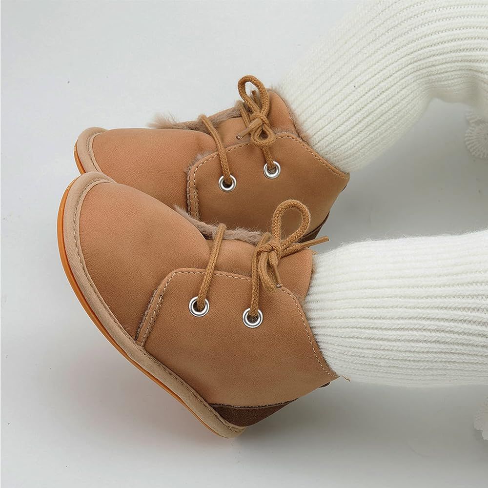 Baby Boys Girls Booties Fleece Anti-Slip Soft Sole Boots Toddler First Walker Warm Shoes | Amazon (US)