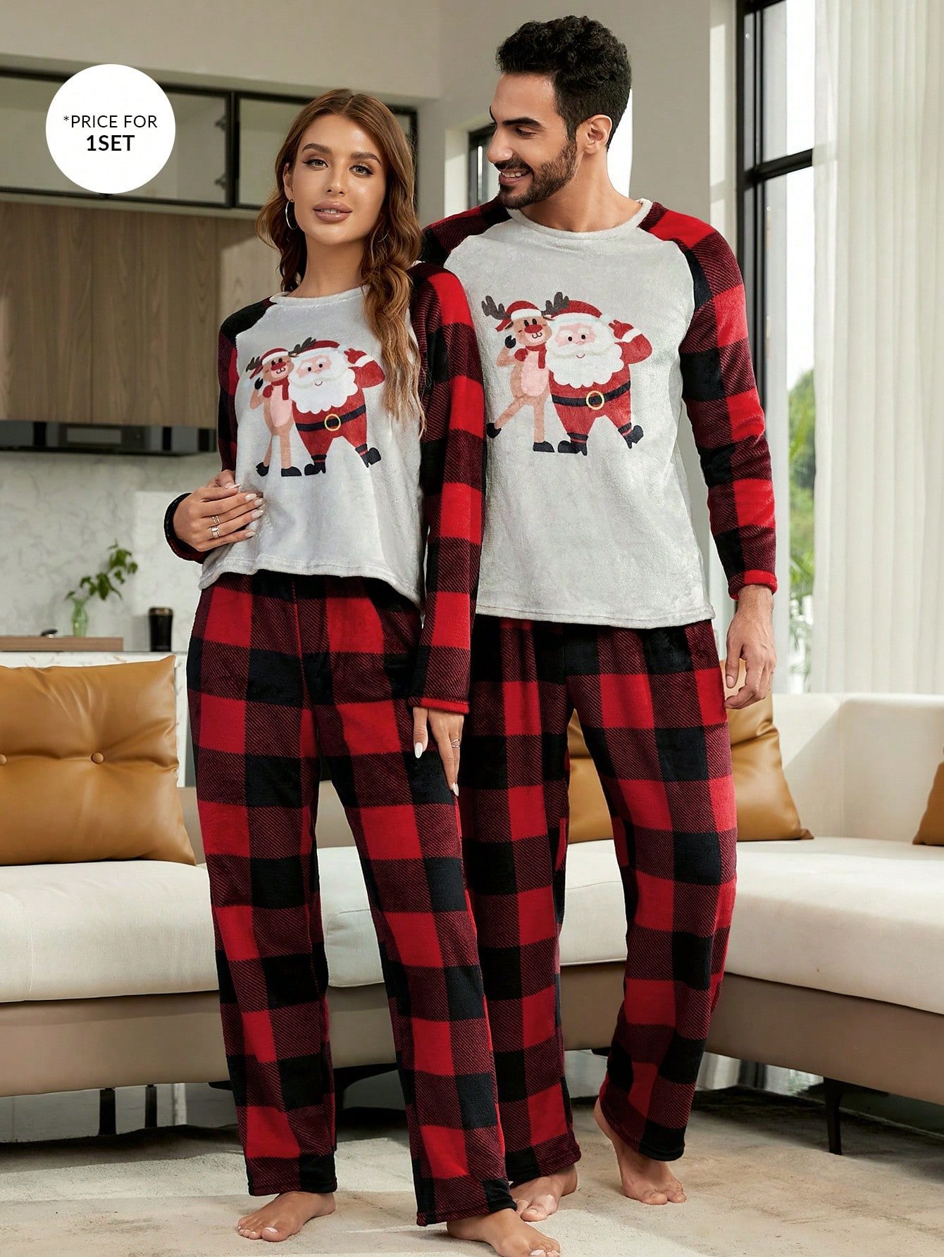1 pieza camiseta de manga raglán con estampado navideño y 1 pieza conjunto de pijama con pantal... | SHEIN